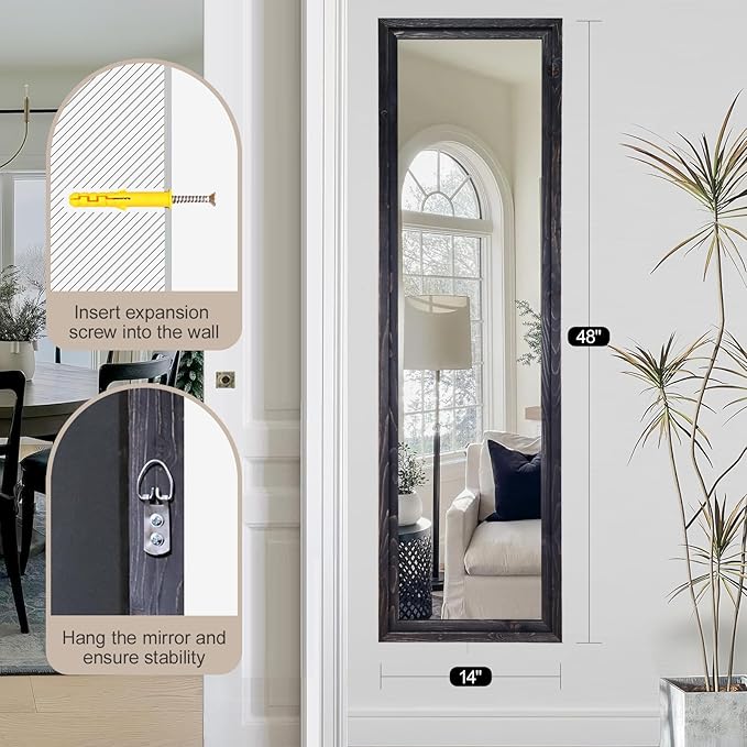 48"x14" Door Mirror, Rustic Full Length Mirror, Over The Door Hanging Mirrors