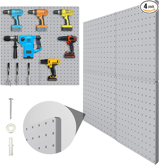 Peg Board, 4 Pack Metal Pegboard Panels Grey Pegboards Wall Organizer