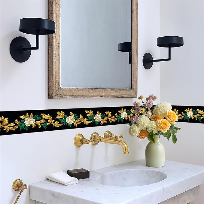 Baroque Floral Wallpaper Border 196x4 Inch Removable Wall Border Peel and Stick