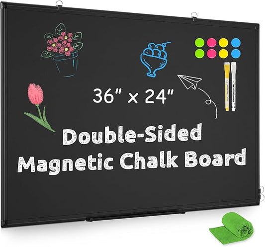 Magnetic Chalk Board, 36“x24” Black Chalkboard Double-Sided Dry Erase Board