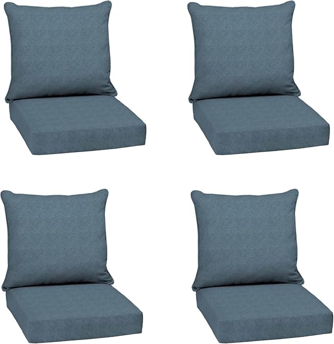 Arden Olefin Outdoor Deep Seat Cushion Set (4-Pack), 24 in x 24 in, Weather-Proof, Rain-Proof, Fade Resistant Patio Cushion for Chair, Sofa, and Couch Denim Alair