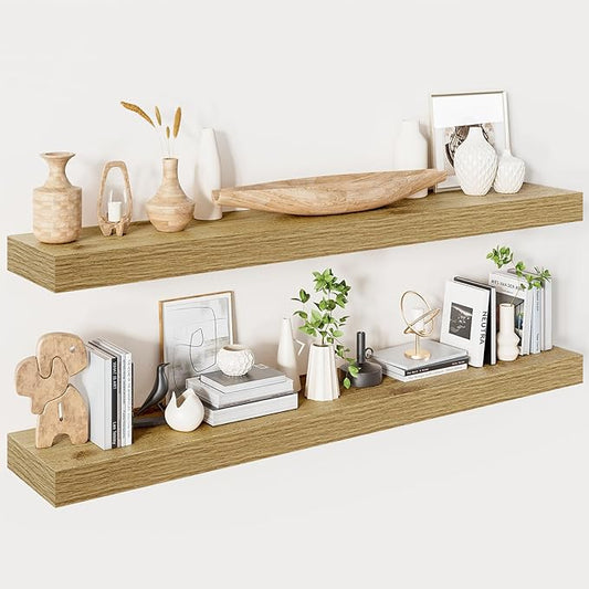 Heimlove Floating Shelves for Wall 48 Inches Long, 9.3" Deep Oak Floating Shelf