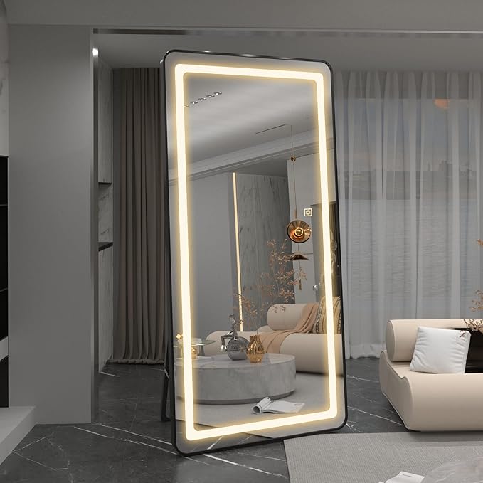 FENNIO Full Length Mirror with Lights, Free Standing Lighted Floor Mirror