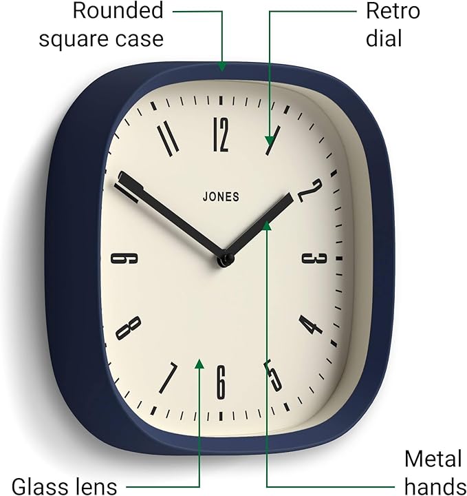 JONES CLOCKS® Marvel Wall Clock | Modern Retro Rounded Square Clock | 10 inch |