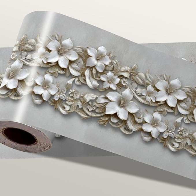 Beige Floral Wallpaper Border 196x4 Inch Peel and Stick Wall Border Removable