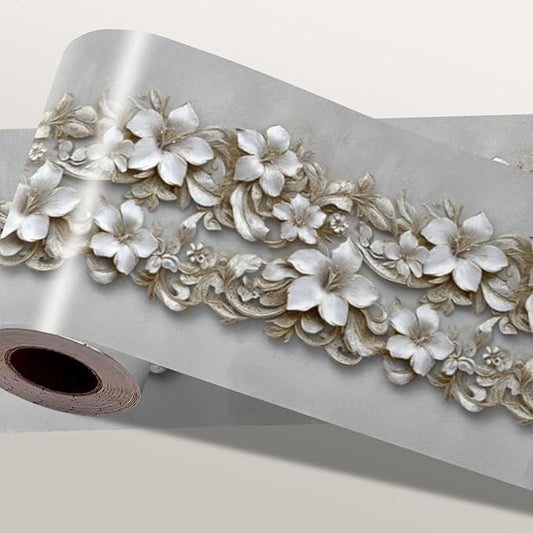 Beige Floral Wallpaper Border 196x4 Inch Peel and Stick Wall Border Removable