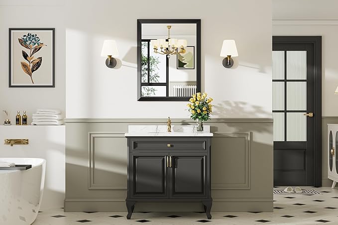Briivue 24x32 Inch Black Bathroom Mirror