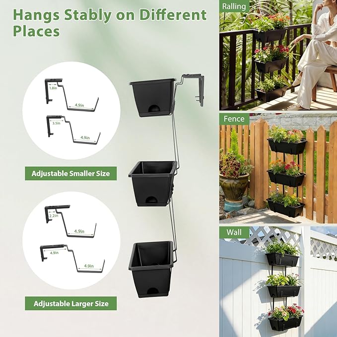 OYEAL Railing Planter Box 3 Tier Vertical Window Boxes Planter Outdoor
