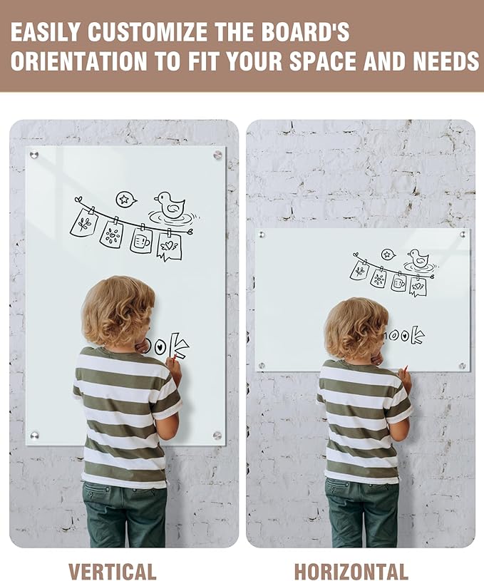 Mifuro Magnetic Glass Whiteboard，36"x24" Wall Mounted Frameless Dry Erase Board for Office, Home & School White