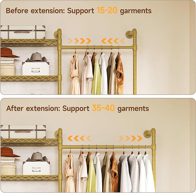 L2 Wall Mounted Closet System, Industrial Pipe Clothing Rack Clothes Racks