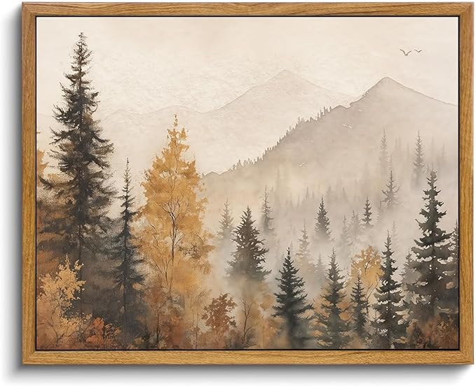 OIQArtOIQ Vintage Framed Wall Art Autumn Mountain Landscape Canvas Art Prints