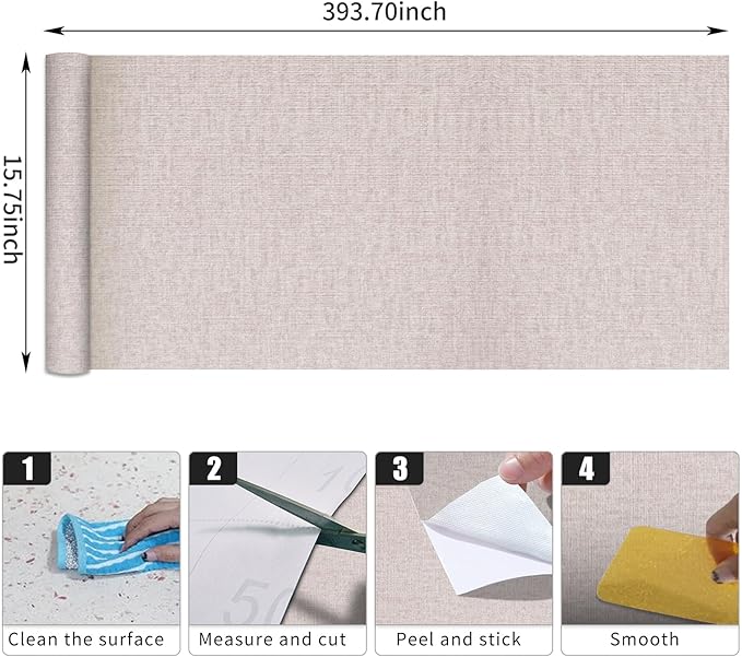 Beige Grasscloth Peel and Stick Wallpaper, Modern Textured Fabric Linen Vinyl