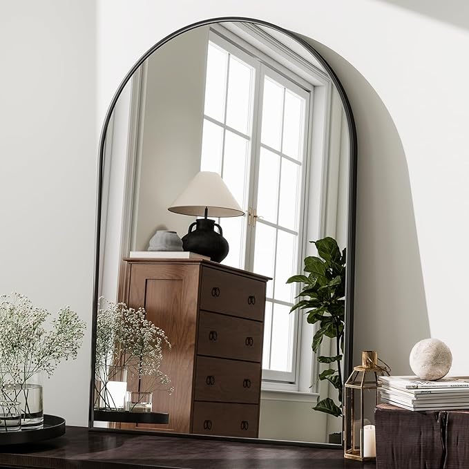 HARRITPURE Arched Wall Mirror – 26"x38" Arch Bathroom Mirror Metal Frame Vanity