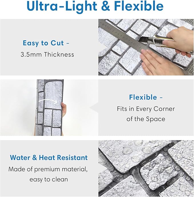 COMSTICKC 3D Faux Stone Wall Panel, Peel and Stick Tiles, Self-Adhesive PVC