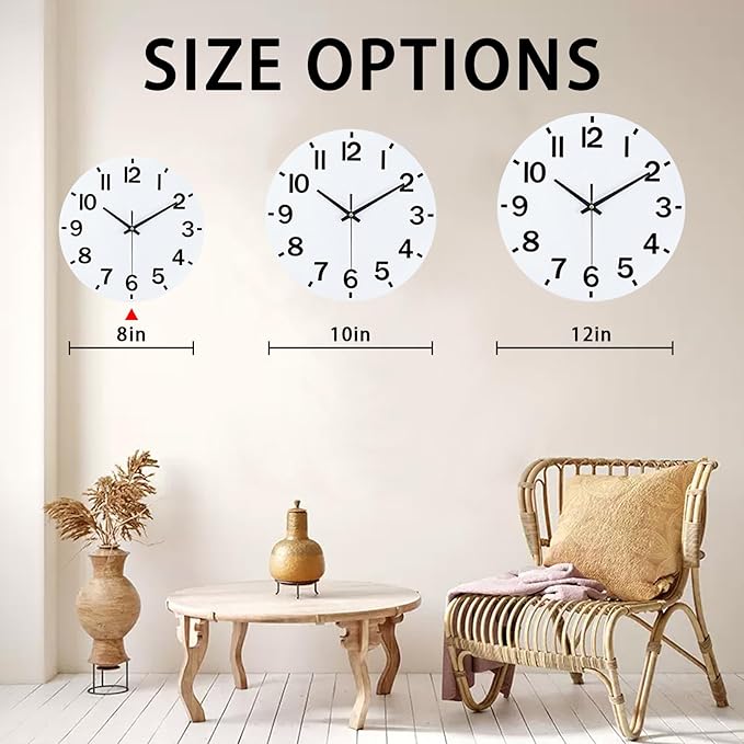 HZDHCLH Wall Clock 8 Inch Silent Non Ticking Wood Battery Operated White Wooden