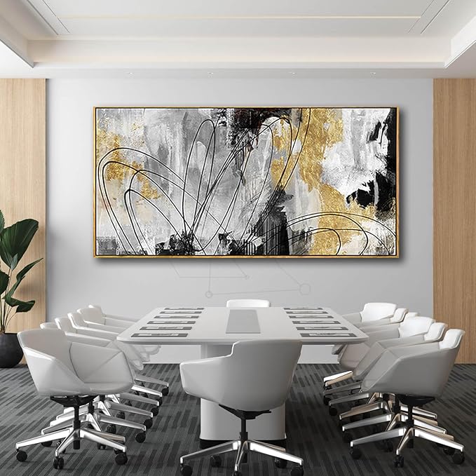 Large Canvas Wall Art Gold Abstract Paintings 29x58 Inch Wooden Framed Artwork