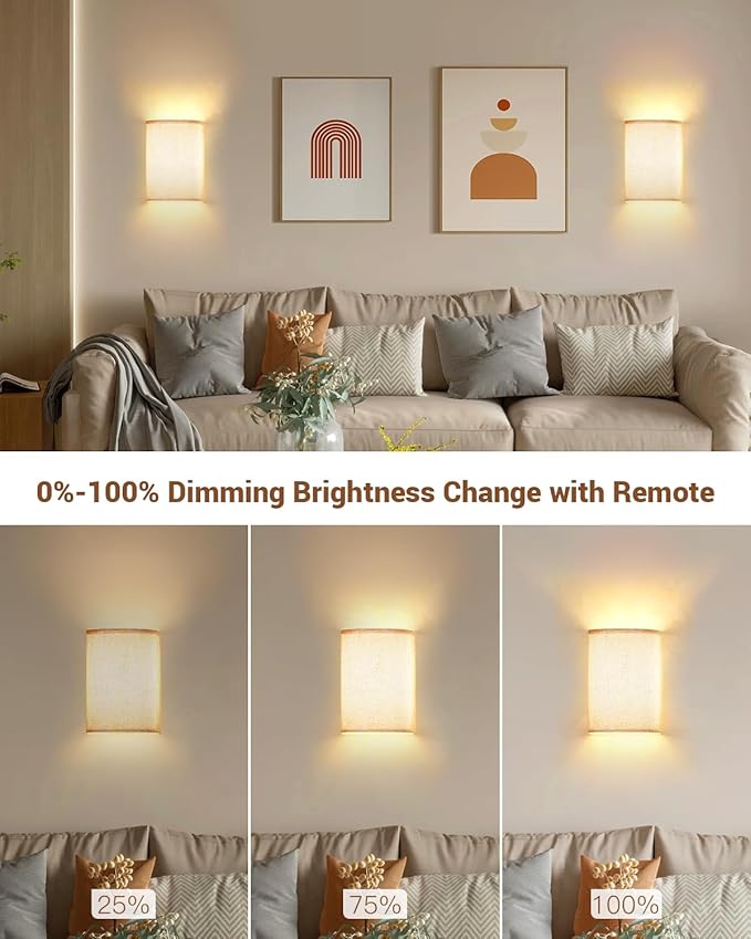 FINCMY Battery Operated Wall Sconces Set of Two, 18 RGB Colors Stick on Wall