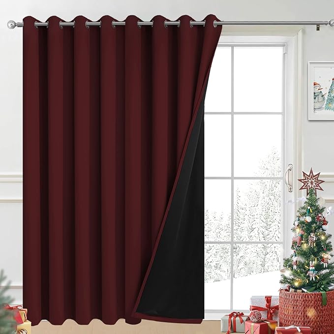 Yakamok Total Blackout Extra Wide Patio Sliding Door Curtains, Grommet Thermal