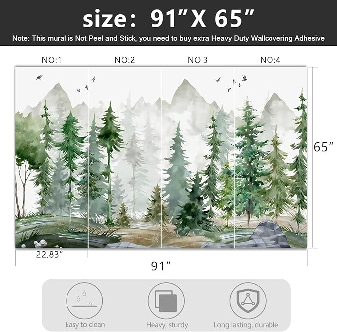 -Green Cartoon Pine Forest Nursery Fabric Wallpaper