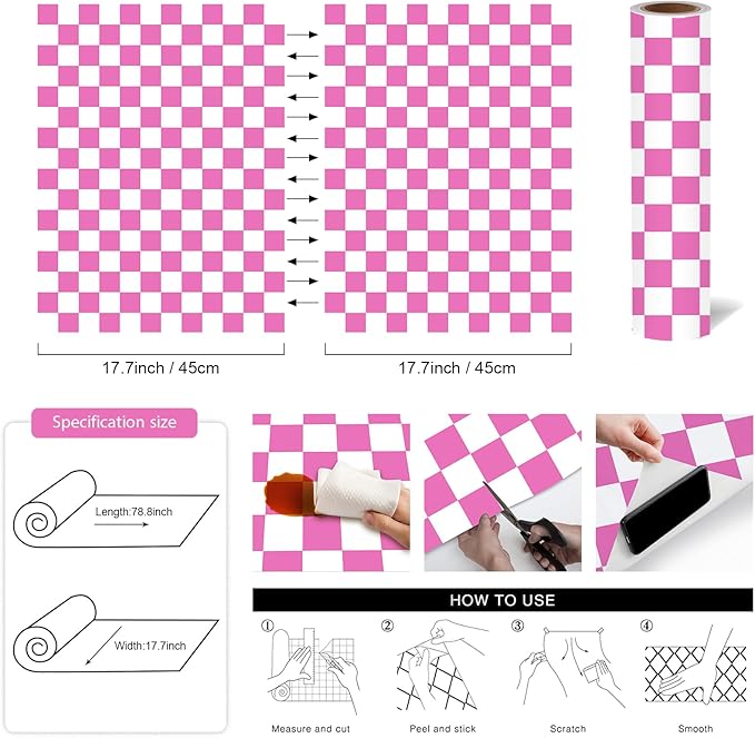 Modern Peel and Stick Wallpaper Pink and White Mosaic Checkered Contact Paper
