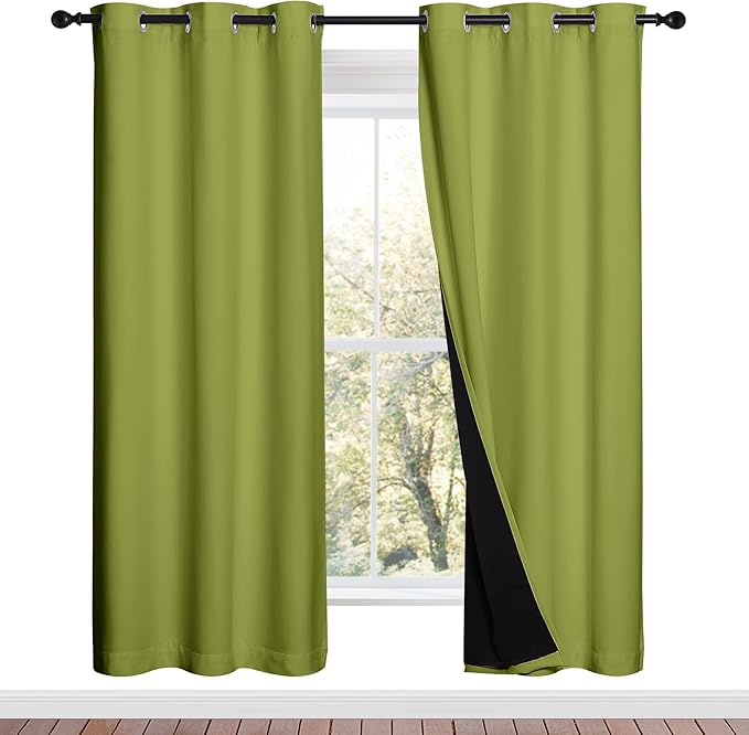 NICETOWN 100% Blackout Window Curtain Panels, Fresh Green, 2 Pieces, 42-inch