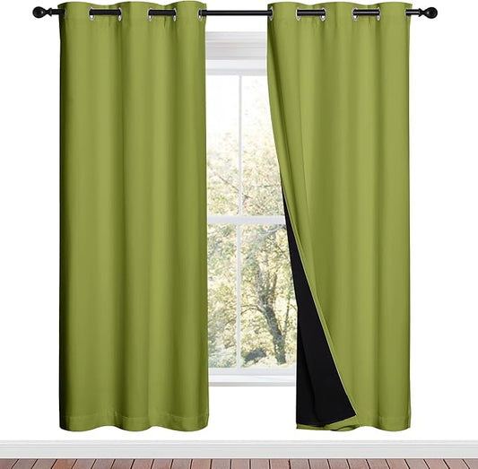 NICETOWN 100% Blackout Window Curtain Panels, Fresh Green, 2 Pieces, 42-inch