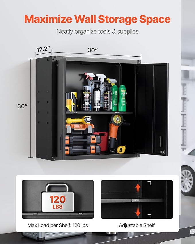 VEVOR Metal Wall Cabinet, 30W x 12.2D x 30H Inch, Steel Floating Hanging