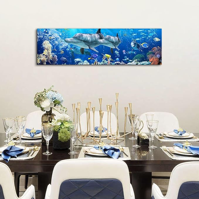 Ocean Dolphin Wall Art for Bathroom Nautical Theme Picture Photo Coastal Room