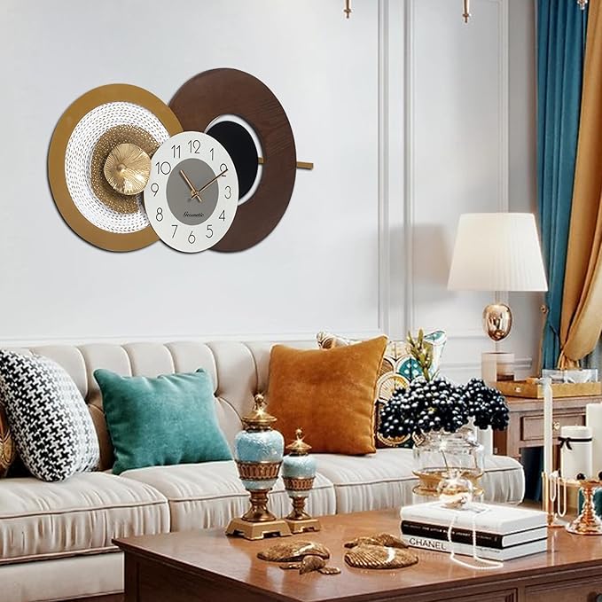 37.8x23 Inch Large Mid-Century Modern Wall Clock, Oversized Wood and Metal
