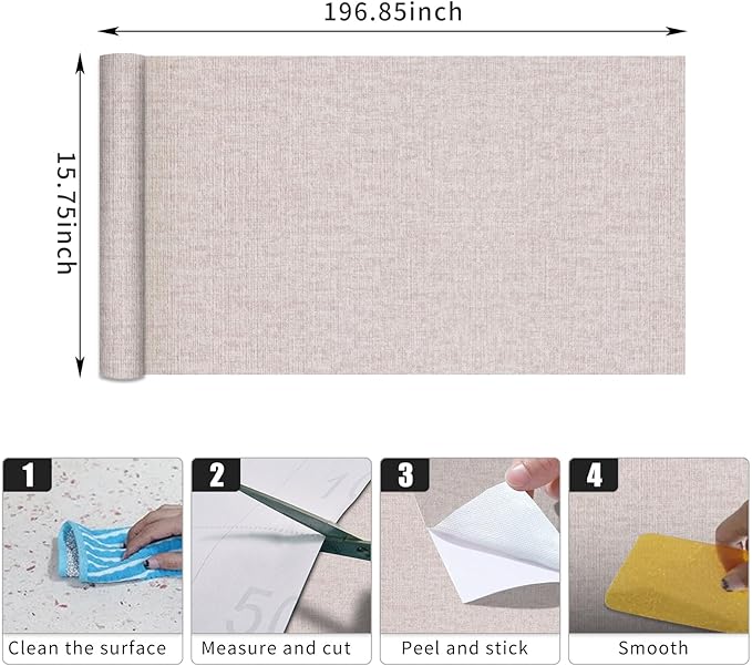 Beige Grasscloth Peel and Stick Wallpaper, Modern Textured Wallpaper 15.75inch