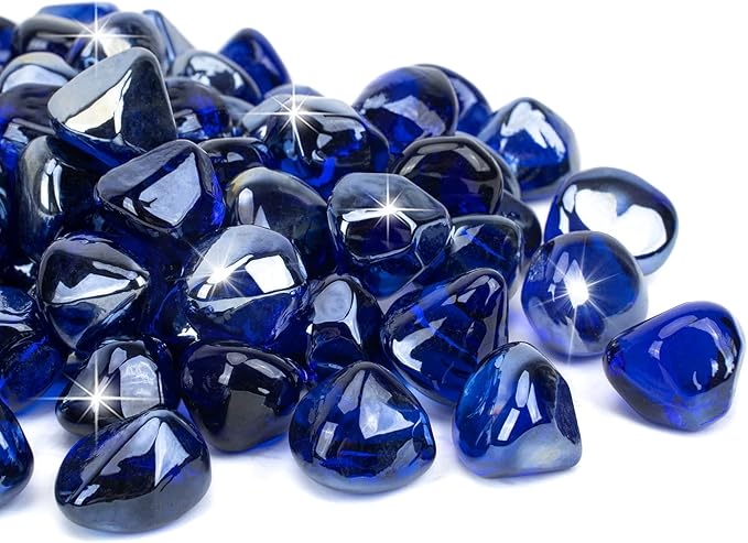 Mr. Fireglass 10 Pounds Diamond Fire Glass, 1 inch High Luster Reflective Fire Pit Glass Rocks for Propane & Natural Gas Fire Pits Fireplace & Lanscape, Cobalt Blue