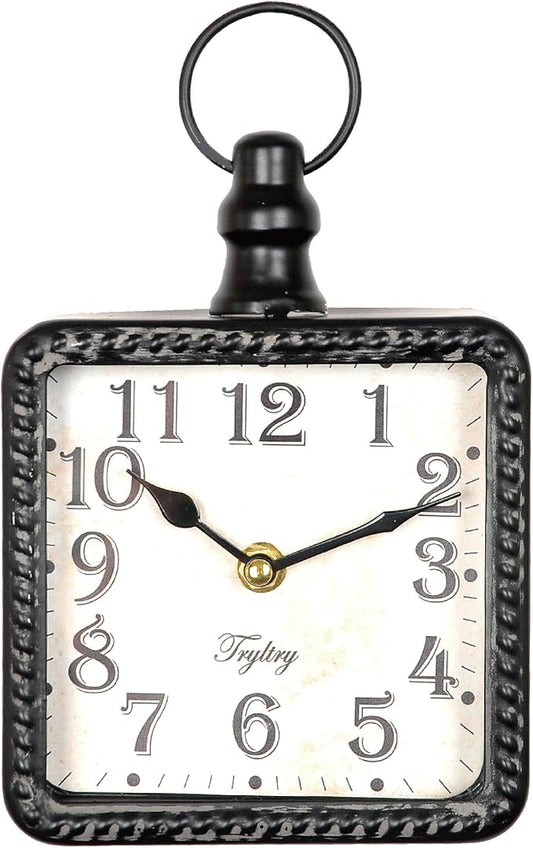 Retro Rectangle Small Wall Clock, Battery Operated Silent Black Vintage Decor