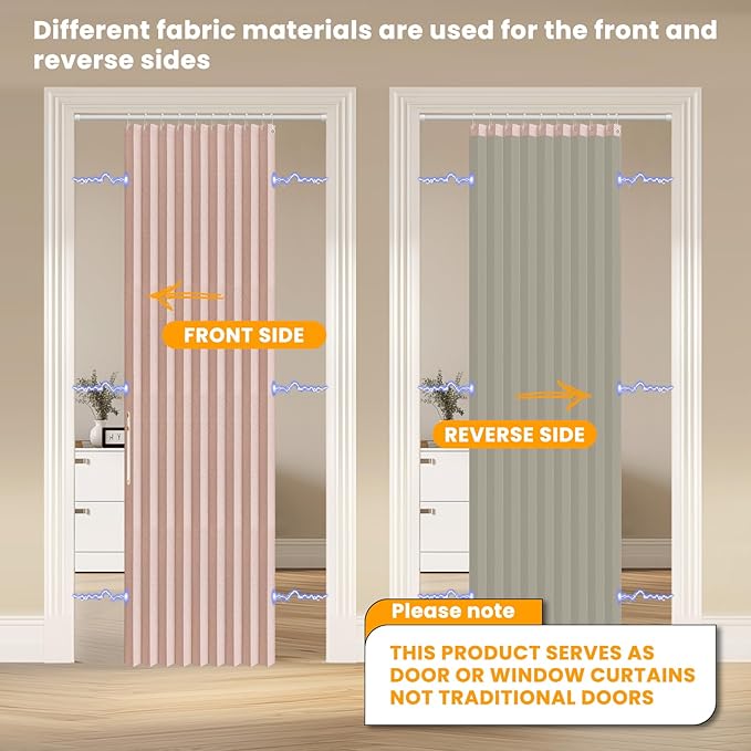AJAZZ 100% Blackout Magnetic Door Curtain Accordion Doors Interior Closet Door