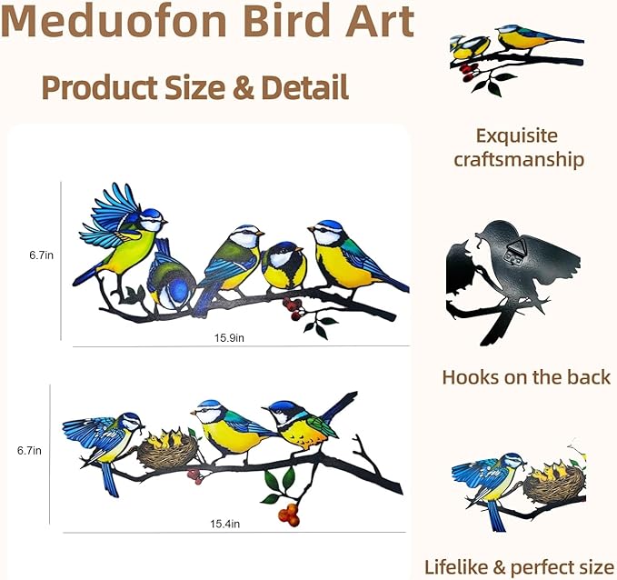 Metal Sun Outdoor Wall Art Decor+ 2025 New Metal Bird Wall Decor