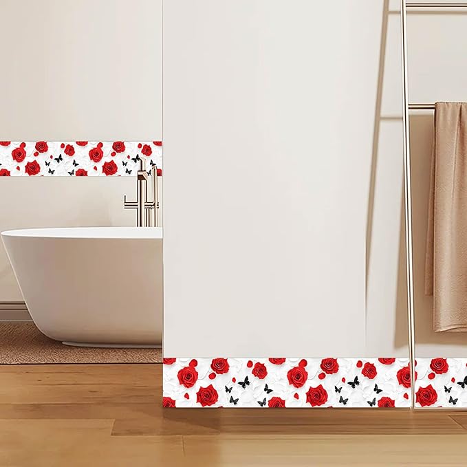 IVN Red Rose Black Butterfly Peel and Stick Wallpaper Border 4 x 196 Inch Self