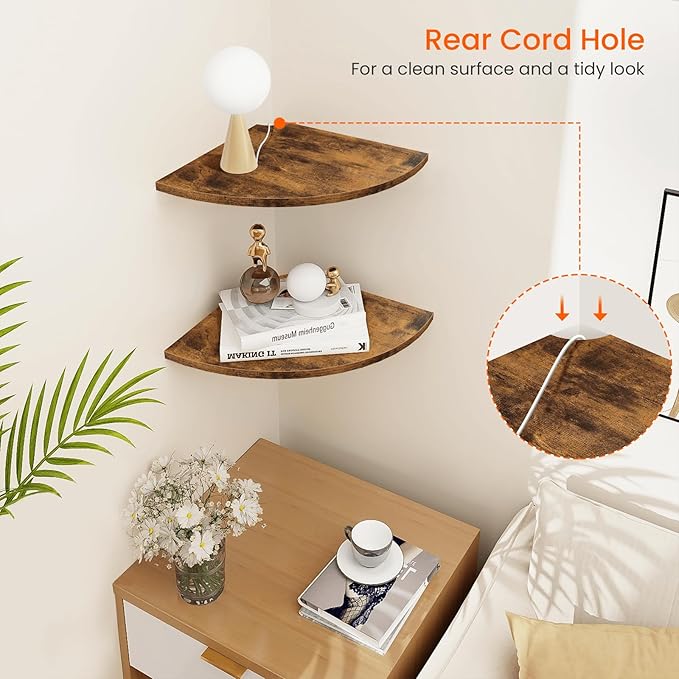 Homode Corner Shelf Wall Mount, 12 Inch Wood Floating Corner Shelves
