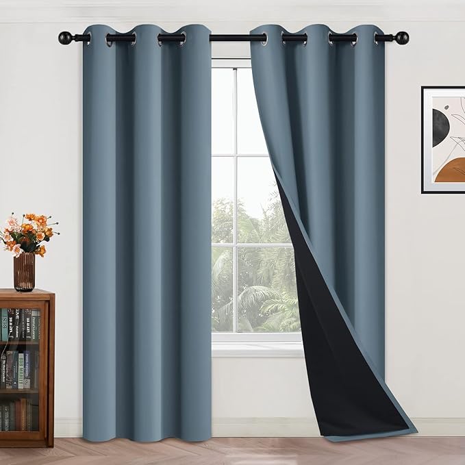 Yakamok Full Blackout Curtains 84 Inches Long, 2 Thick Layers Grommet Top