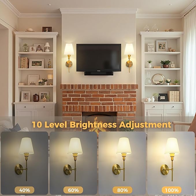 DORESshop Battery Operated Wall Sconce Set of 2, Wall Light Wireless Easy to