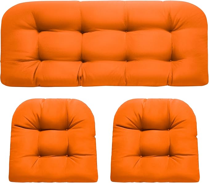 DANGHOOGY Wicker Chair Cushions, Waterproof Outdoor Loveseat Cushions for Patio Furniture, 3 Pieces Wicker Furniture Cushions, 1 Loveseat and 2 U-Shaped Cushions, Orange