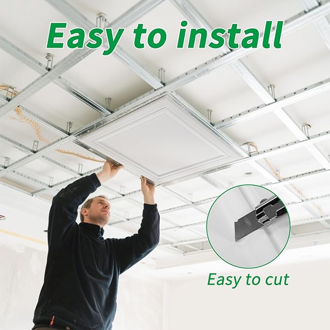 Art3d 12 Pack PVC Ceiling Tiles 24x24 Inches Waterproof Drop Ceiling Tiles/Wall