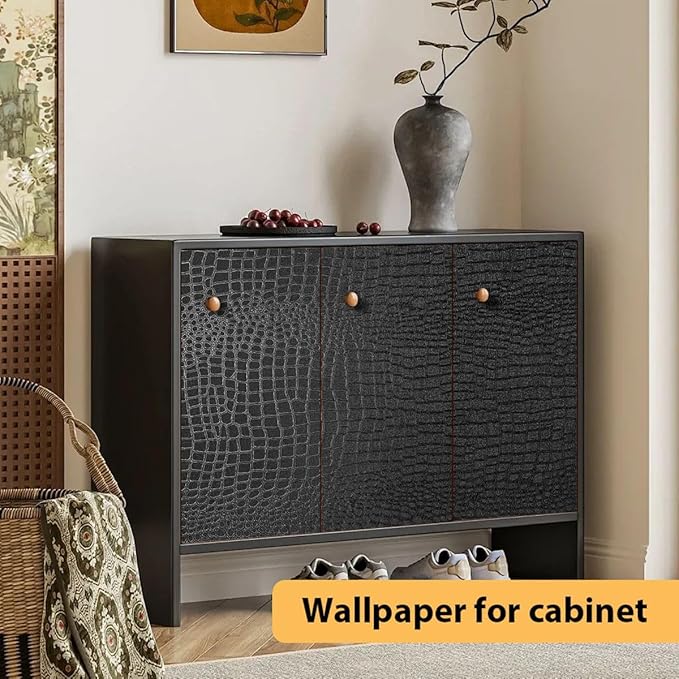 Arthome 17"×120" Black Crocodile Peel and Stick Wallpaper, Charcoal Black