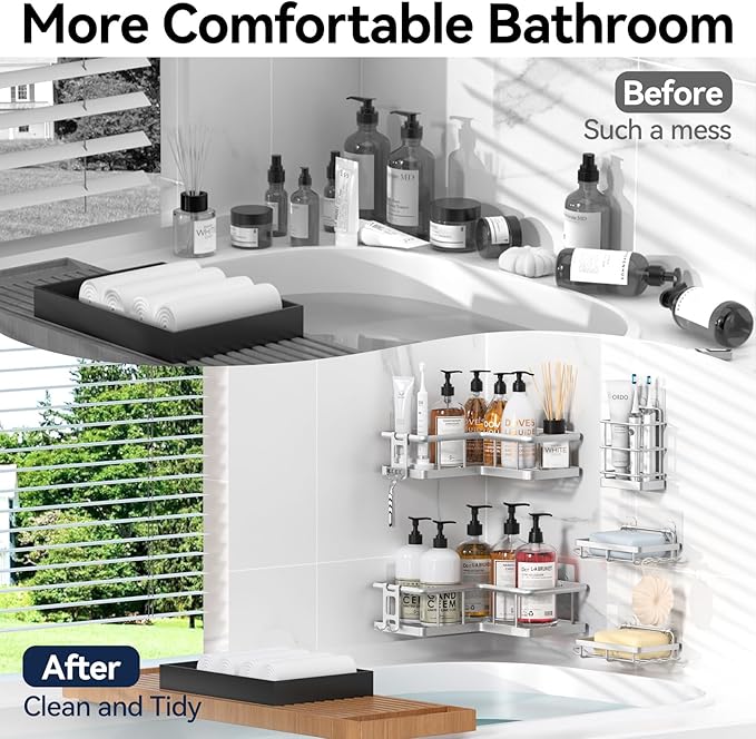 YASONIC Corner Shower Caddy Organizer, Large Capacity Shower Storage Rack
