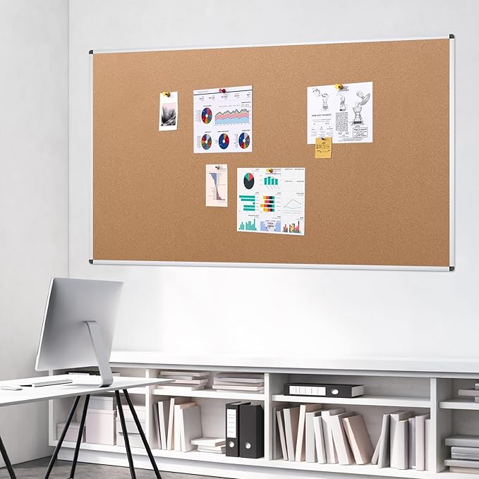 VIZ-PRO Large Cork Bulletin Board, 60 X 36 Inches, Wall-Mounted Corkboard