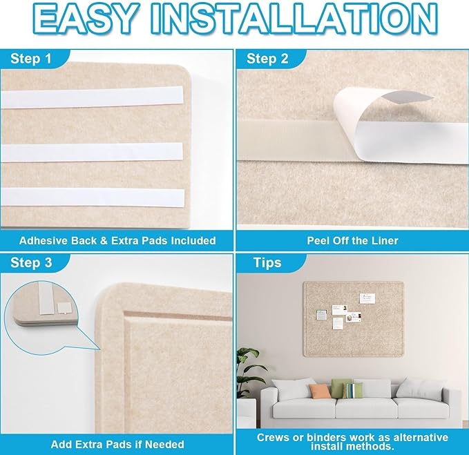 Large Felt Bulletin Board for Wall, Soft Felt Cork Board for Office, Home