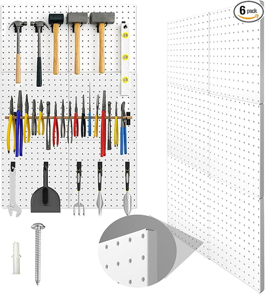 Peg Board, 6 Pack Metal Pegboard Panels White Pegboards Wall Organizer