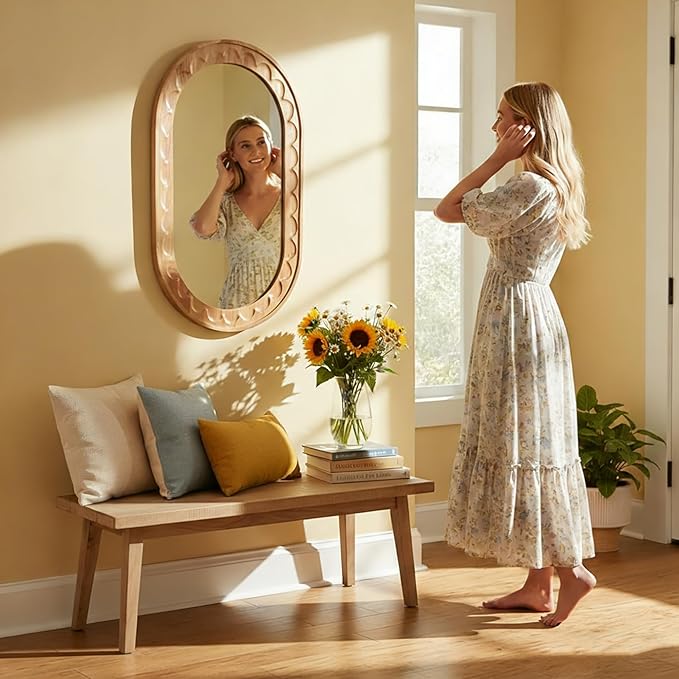 Wood Bathroom Mirror, 30 x 18 Inch Wood Wall Mirror