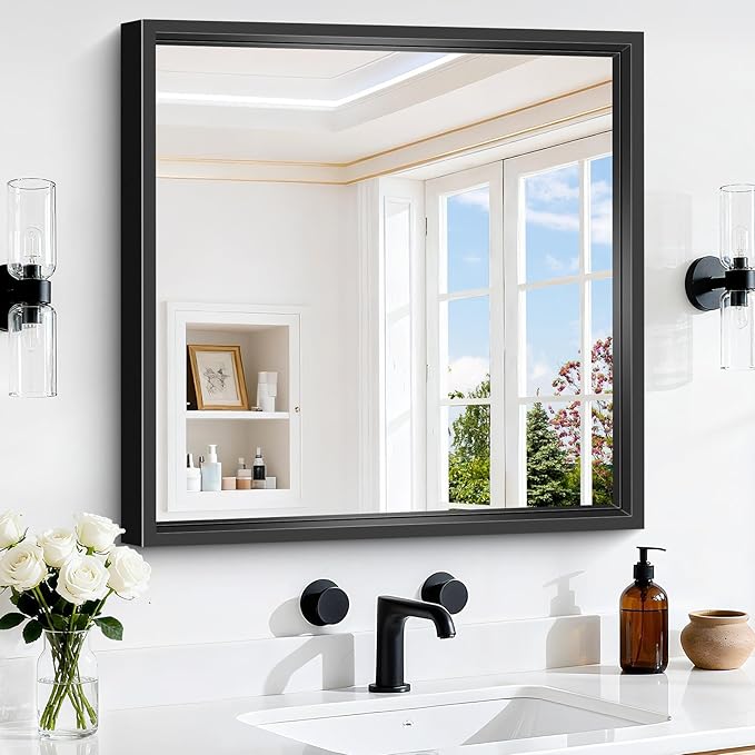24x24 Square Black Mirror, Bathroom Mirrors