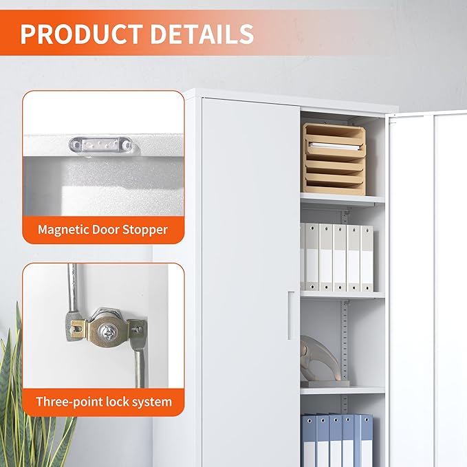 Metal Storage Cabinet with Adjustable Shelves, Garage Tool Cabinet with 2
