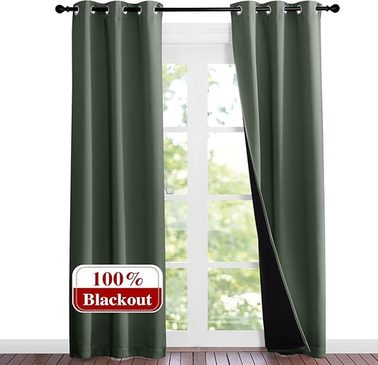 NICETOWN Dark Mallard Blackout Curtains 84 inches Long, Full Light Blocking