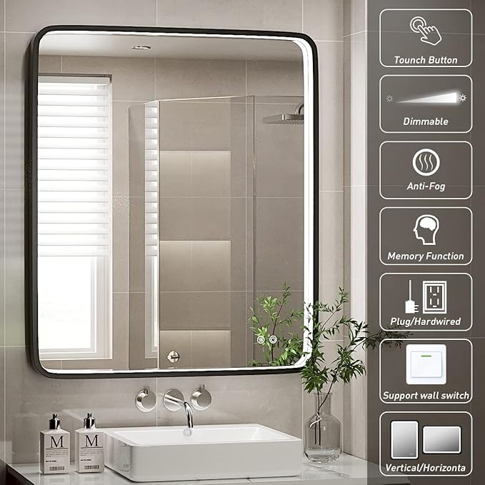 30X36 Inch LED Mirror for Bathroom, Large Wall Mounted Makeup Mirror, Dimmable